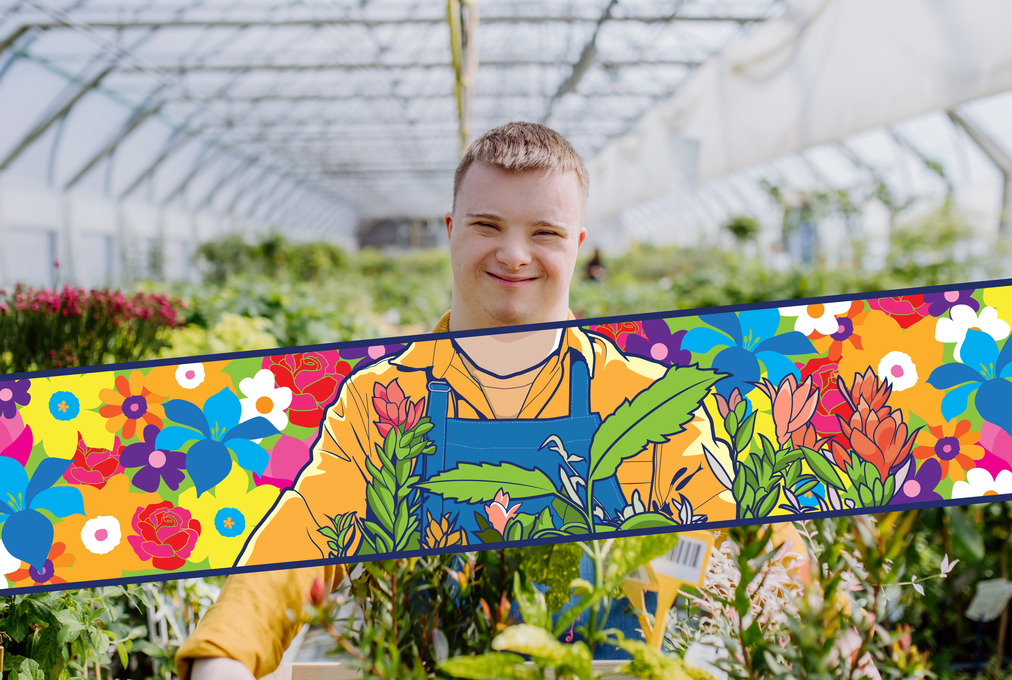 A man with a disability in a greenhouse
